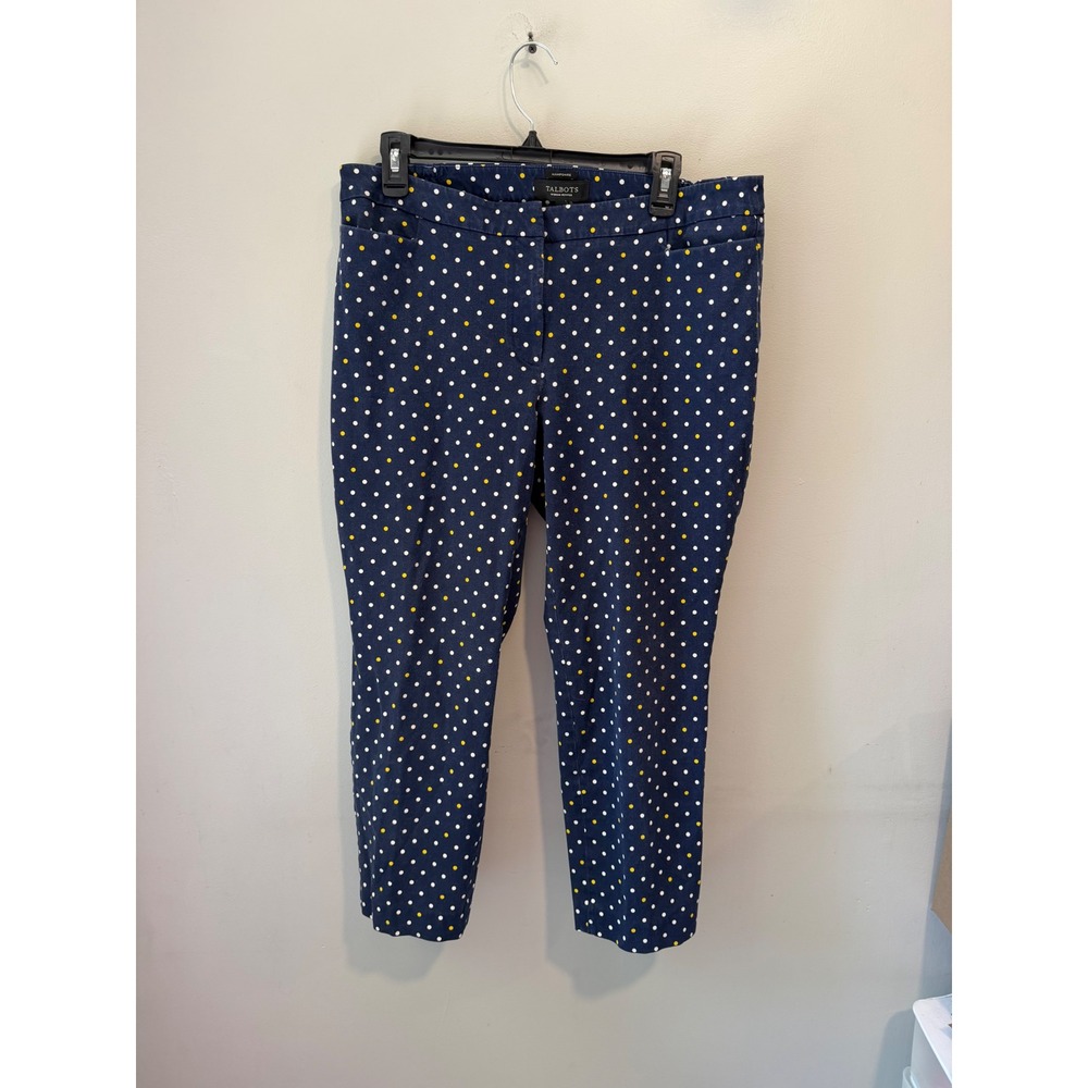 Talbots Hampshire Ankle Pants Navy Blue Polka Dot Yellow White Women 14WP Petite